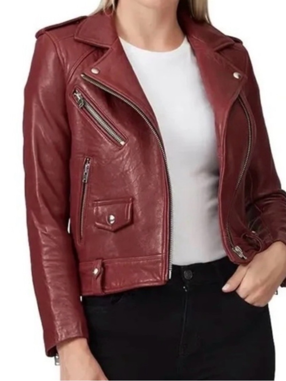 IRO Classic Women's Burgundy Leather Moto Jacket